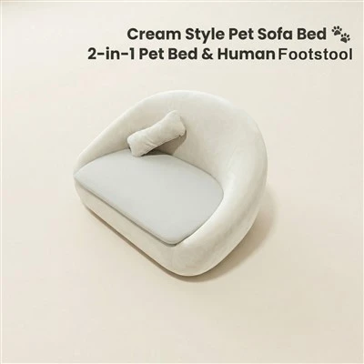 Cream 2-In-1 Pet Sofa Bed & Human Footstool
